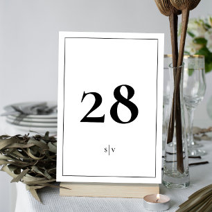 Framed   Monogram Elegant Black White Wedding Table Number