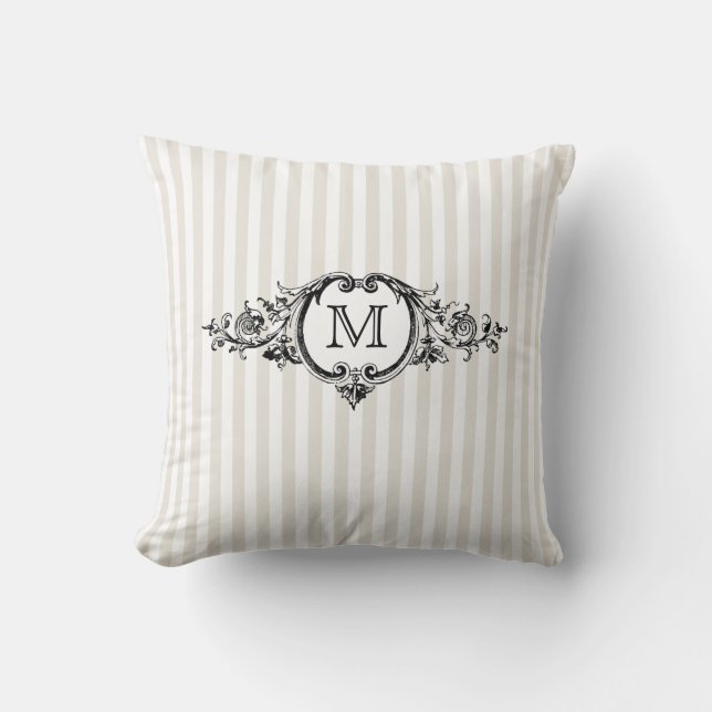 Framed Monogram On Stripes Cushion (Front)