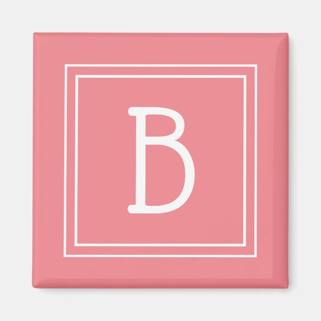Framed Monogram Soft Pink Coral & White Initial Magnet (Front)