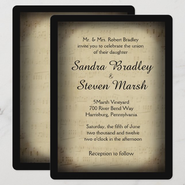 Framed Music Theme Wedding Invitation (Front/Back)