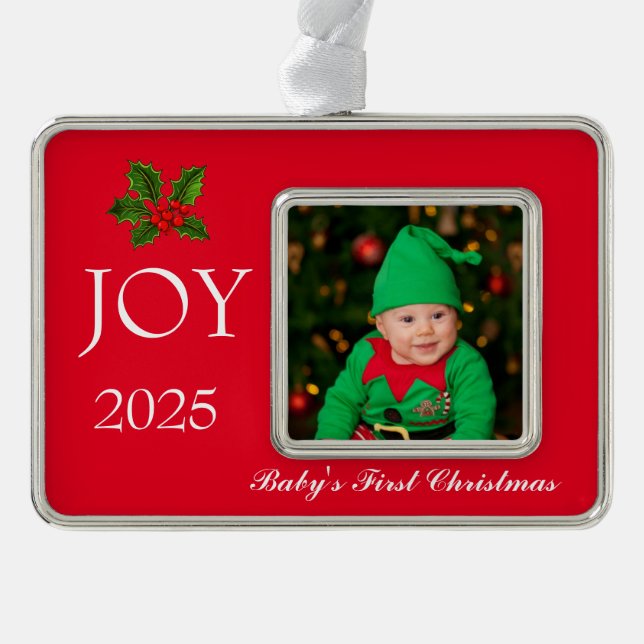 Framed Photo Ornament-Baby's First  Silver Plated Framed Ornament (Front)