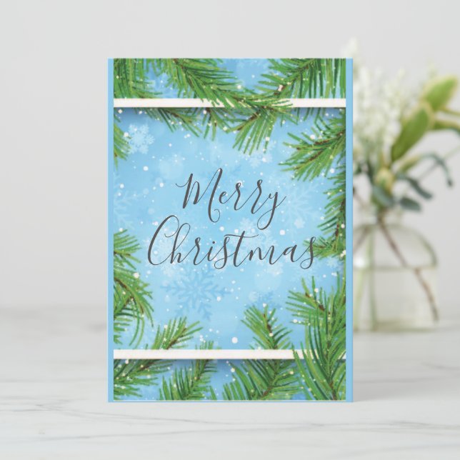 Framed Pine Needles with Snow - Personalise Holiday Card (Standing Front)