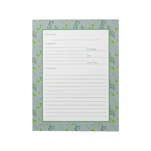 Framed Recipe Page for Green Herb Leaves Binder Notepad (Rotated)