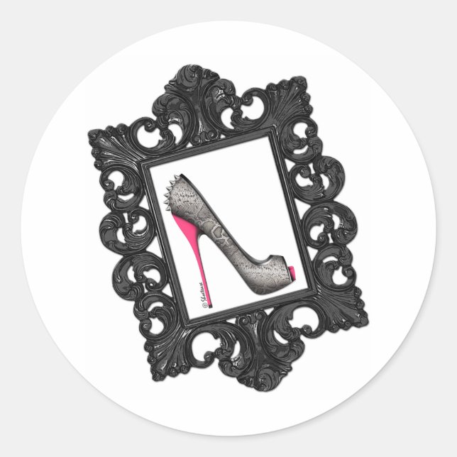 Framed Reptile Stiletto Logo Classic Round Sticker (Front)