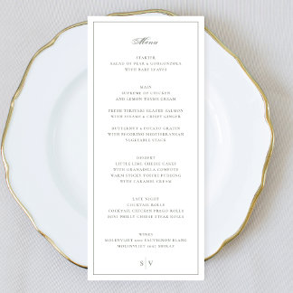 Framed Sage Green Elegant Monogram Wedding Menu