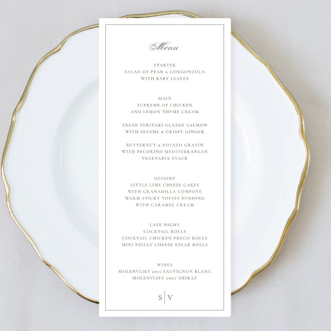 Framed Sage Green Elegant Monogram Wedding Menu (Creator Uploaded)