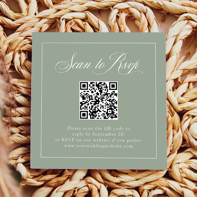 Framed Sage Green Italian Elegance | RSVP QR Code Enclosure Card (Creator Uploaded)