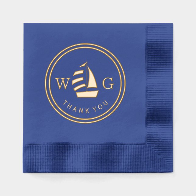 Framed Sailboat Monogram 2 Initial Thank You Foil Napkins (Front)