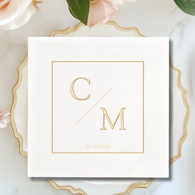 Framed Simple Elegant Monogram Wedding Foil Napkins (Framed Simple Elegant Monogram Wedding Foil Napkins)