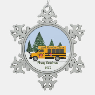 Framed Snowflake Teacher School Bus Class Ornament