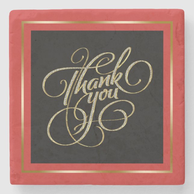 Framed -Thank You- Modern typography Stone Coaster (Front)