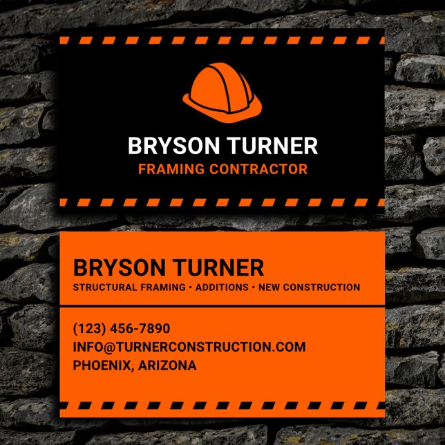 Framing Contractor Orange Hard Hat Business Card (Creator Uploaded)