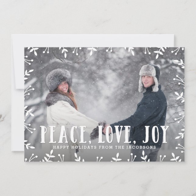Framing Foliage Peace Joy Love Holiday Photo Card (Front)
