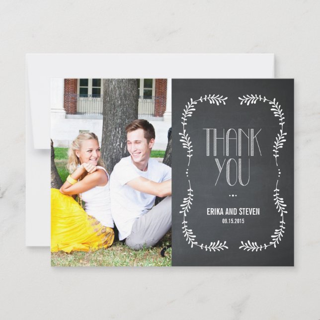 Framing Leaves Wedding Thank You Card Chalkboard (Front)