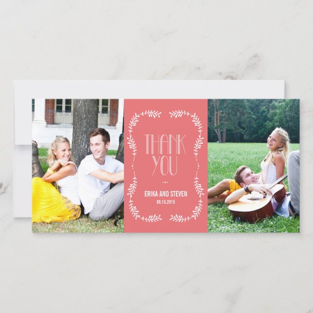 Framing Leaves Wedding Thank You Cards Salmon (Front)