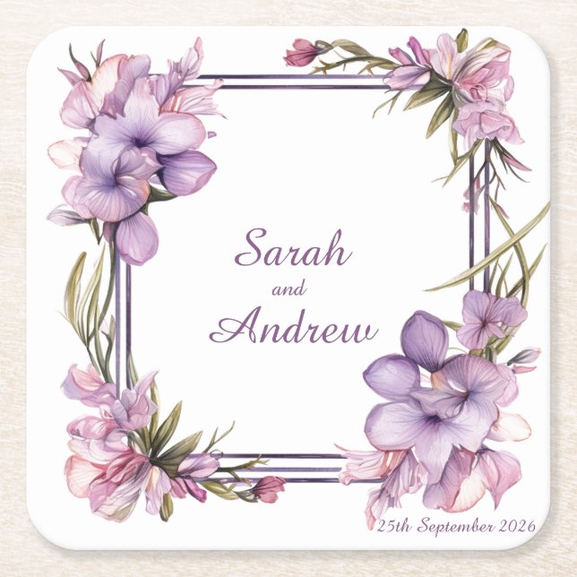 Framing Lilah Flower: Personalized Wedding Coaster (Front)