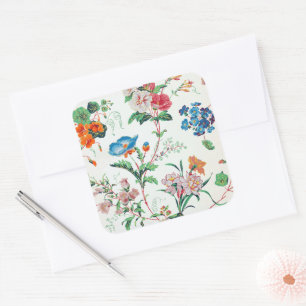France 1830 Delicate Floral Antique Botanical Square Sticker