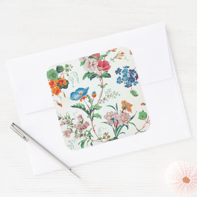 France 1830 Delicate Floral Antique Botanical Square Sticker (Envelope)