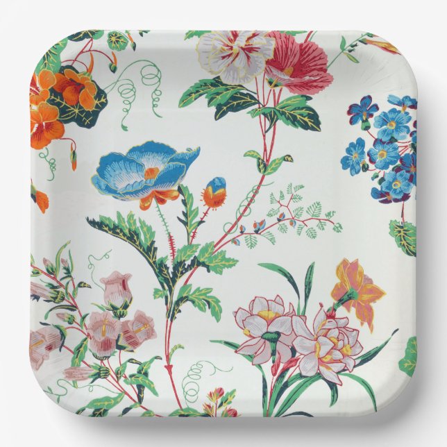 France 1830 Floral Antique Wallpaper Paper Plate (Front)