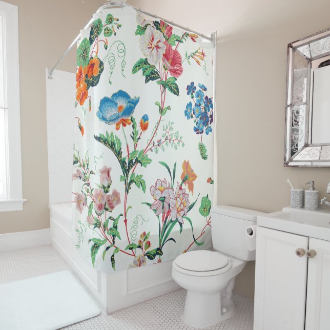 France 1830 Floral Antique Wallpaper Shower Curtain (In Situ)