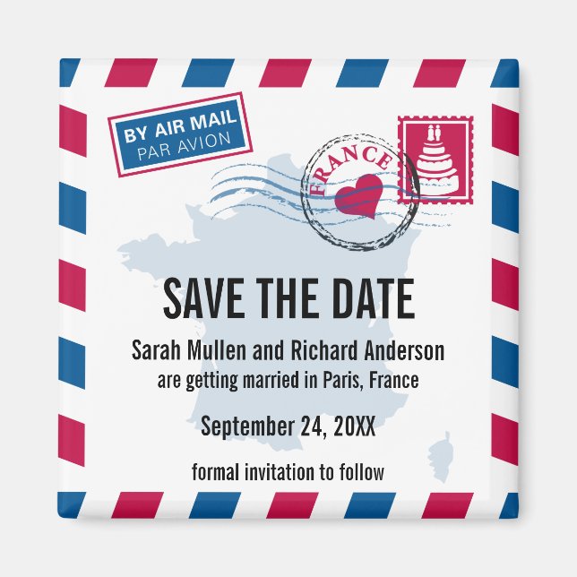France Air Mail Wedding Save the Date Magnet (Front)