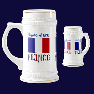 France and French Flag Blue Personalisation Beer Stein