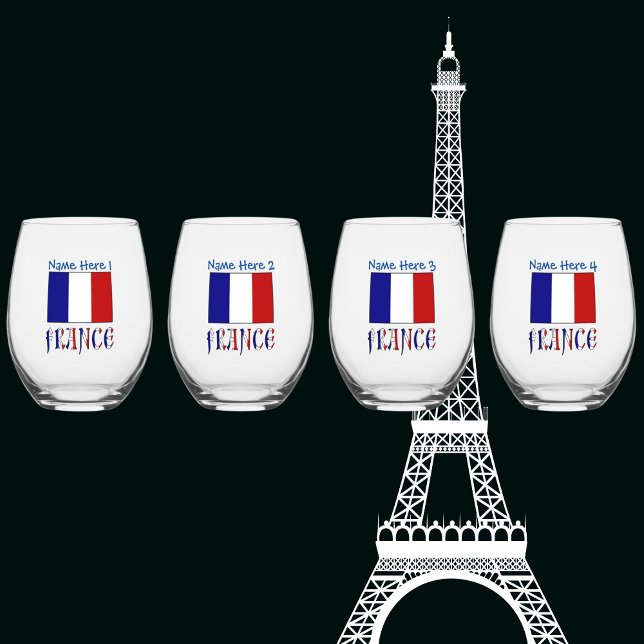 France and French Flag Blue Personalisation  Stemless Wine Glass (Creator Uploaded)