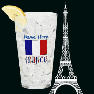 France and French Flag Blue Personalised Drinking Glass