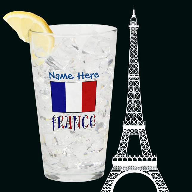 France and French Flag Blue Personalised Drinking Glass (Creator Uploaded)