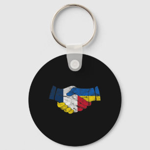 France And Ukraine Friendship Handshake Flags Vint Key Ring