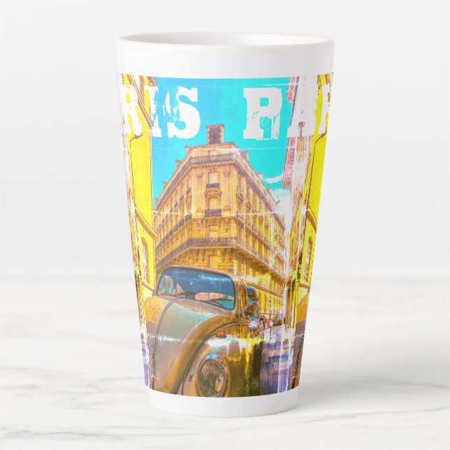 France Architecture French Street Old Car Paris Latte Mug (Front)