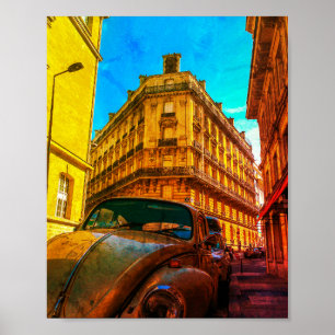 France Architecture French Street Old Car Paris Poster