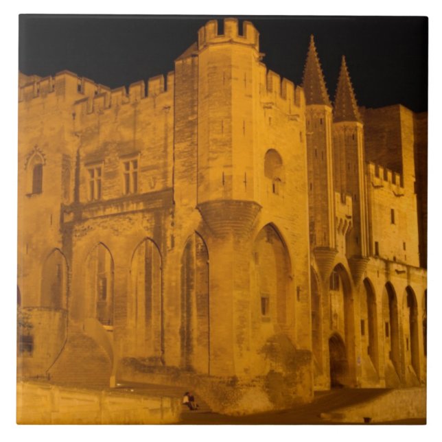 France, Avignon, Provence, Papal Palace at night 2 Tile (Front)