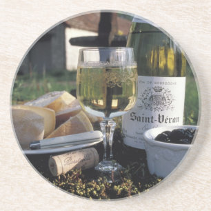 France, Burgundy, Chablis. Local wine and Coaster
