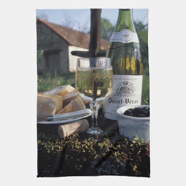 France, Burgundy, Chablis. Local wine and Tea Towel (Vertical)