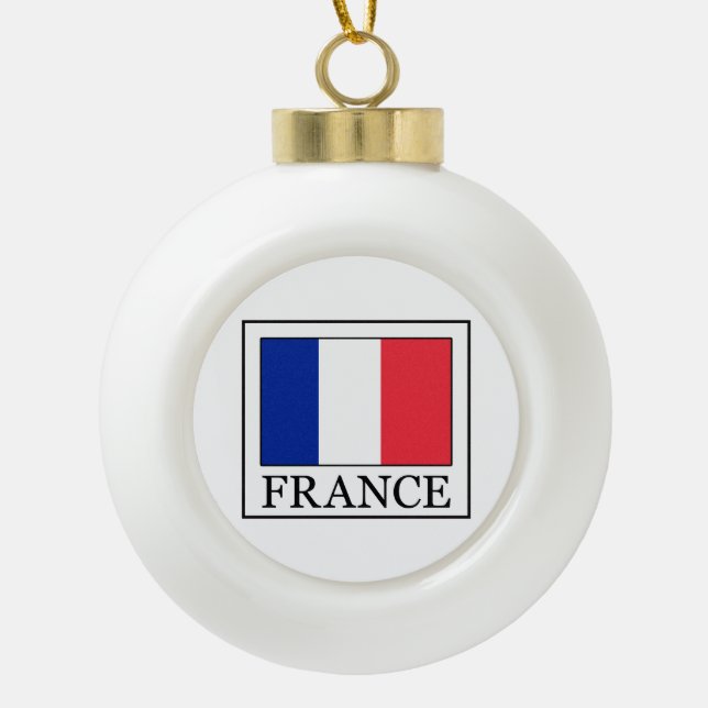 France Ceramic Ball Christmas Ornament (Front)