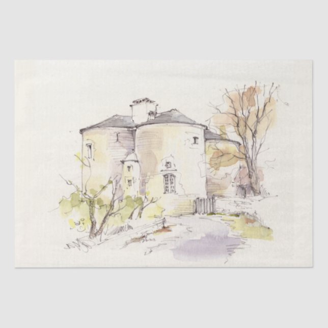  FRANCE CHATEAU DRUM TOWERS VINTAGE DECOUPAGE TISSUE PAPER (Front)