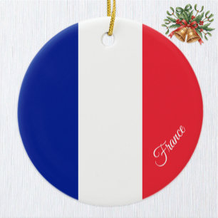 France Christmas Ornament, French Flag Ceramic Tree Decoration