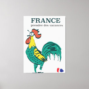 France cockerel vintage travel poster canvas print