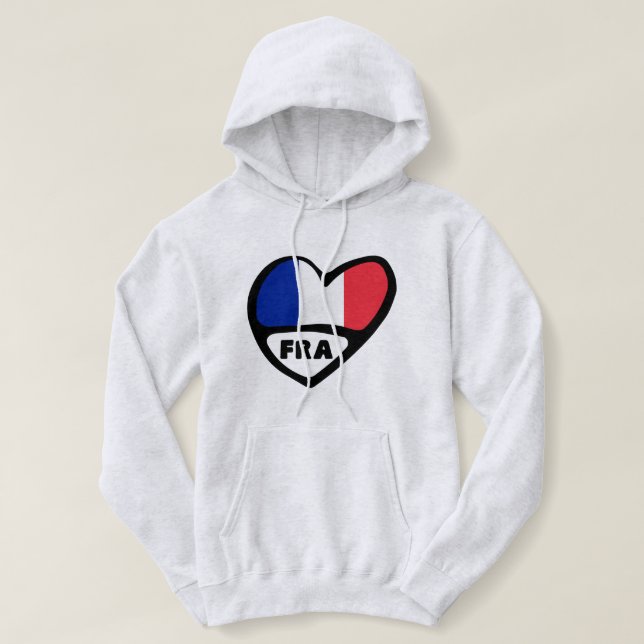 France Country Code Flag Heart, FRA Hoodie (Design Front)