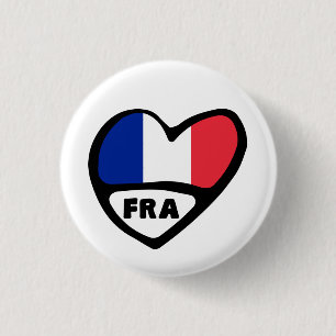 France Country Code Flag Heart Pin Badge, FRA