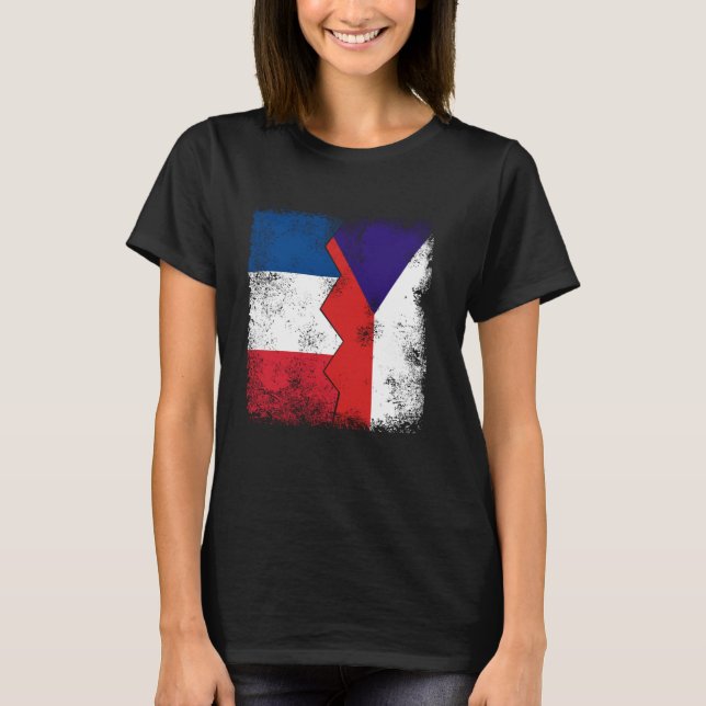 France Czech Republic Flags Half Czech French Root T-Shirt (Front)