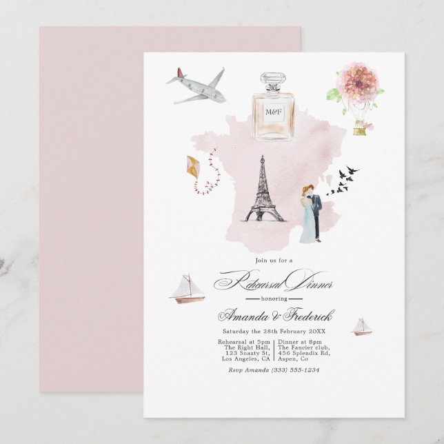 France Destination Wedding Rehearsal Dinner Invitation (Front/Back)