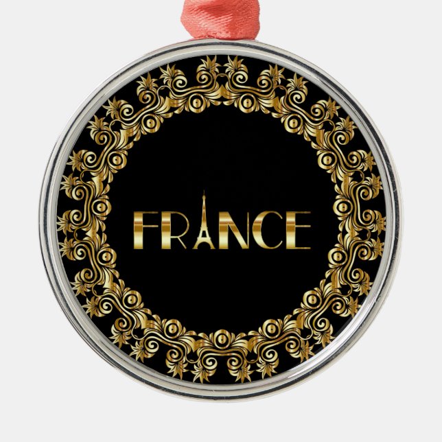 France, Eiffel Tower, Gold Design Metal Tree Decoration (Front)
