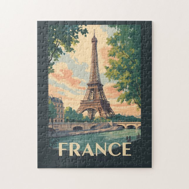 France Eiffel Tower Travel Art Vintage Jigsaw Puzzle (Vertical)