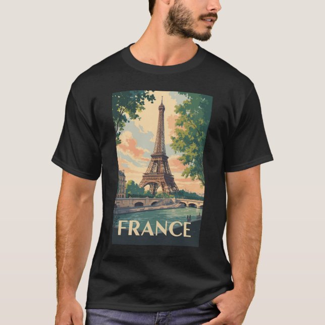 France Eiffel Tower Travel Art Vintage T-Shirt (Front)
