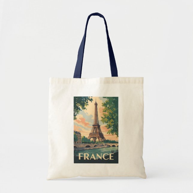 France Eiffel Tower Travel Art Vintage Tote Bag (Front)