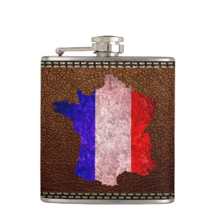 France Flag and Map Hip Flask