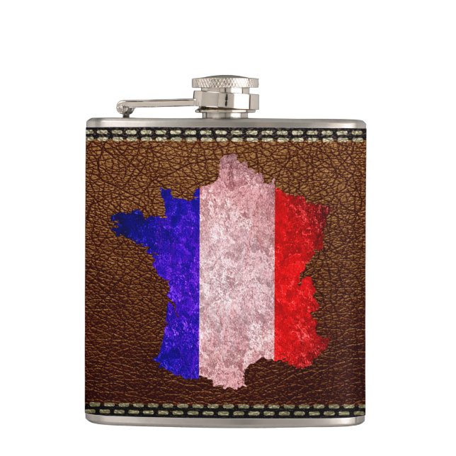 France Flag and Map Hip Flask (Front)