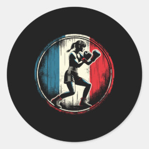 France Flag Boxer - Female Kickboxing _1  Classic Round Sticker